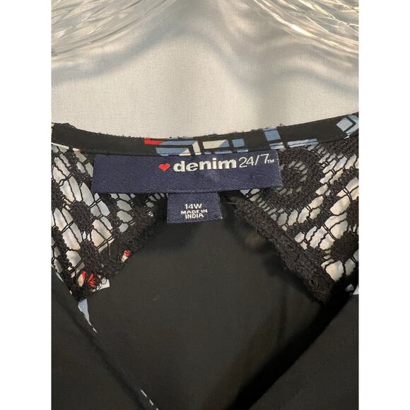 Denim 24/7 | Maxi Dress Womens Black w/Multicolor Geometric Pattern Lace- Sz 14 - Picture 2 of 10